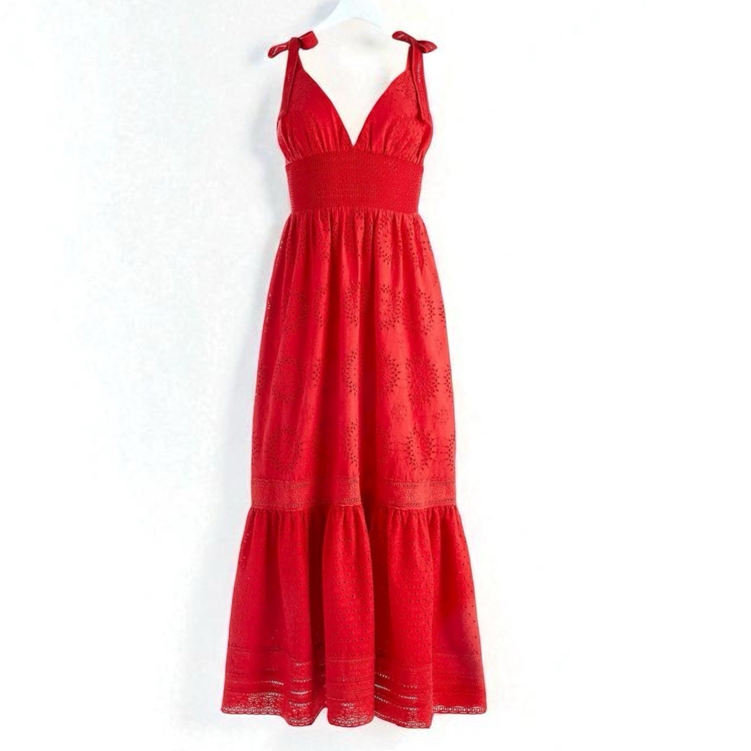 Alice + Olivia Eyelet A-Line Maxi Dress Size 0 Cotton Linen Blend